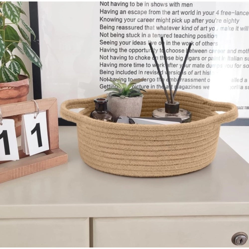 Generic Cotton 8x3 Inch Round Bedside Organizer With Out Lid (Beige) Main image