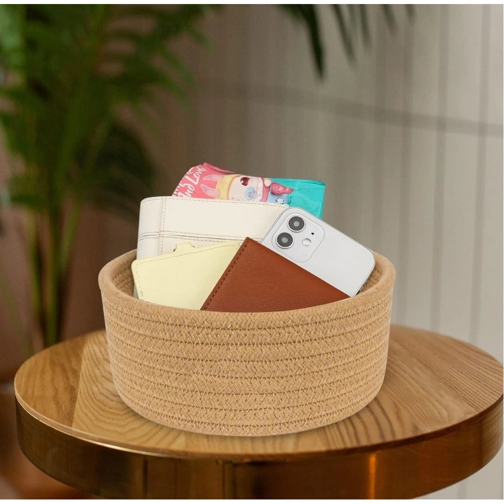 Generic Cotton 8x3 Inch Round 1 Pcs Bedside Organizer With Out Lid (Beige) Main image