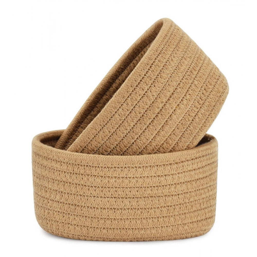 Generic Cotton 8x3 Inch Round 2 Set Bedside Organizer With Out Lid (Beige) Secondary image