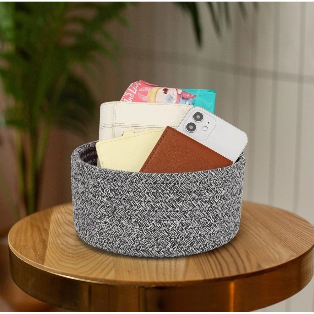 Generic Cotton 8x3 Inch Kidi Round 1 Pcs Bedside Organizer With Out Lid (Black) Main image