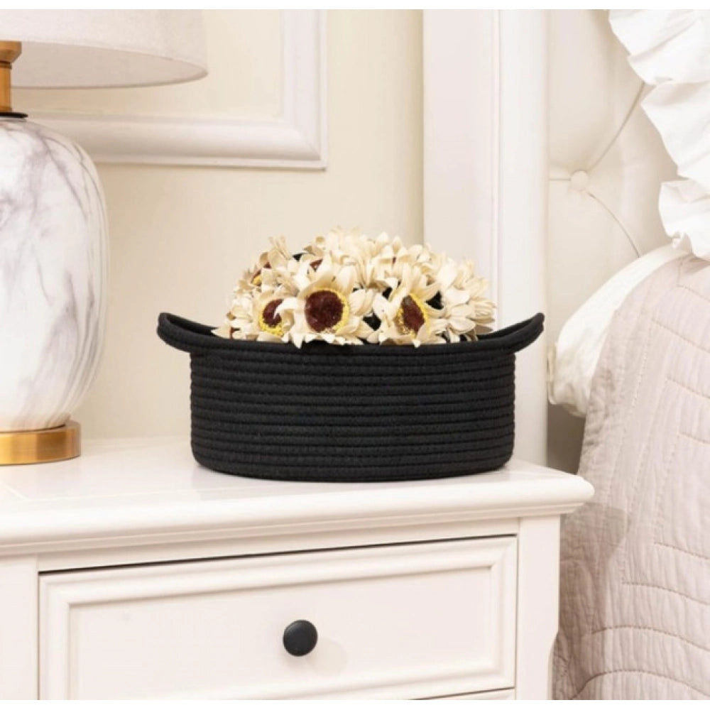 Generic Cotton 8x3 Inch Round Bedside Organizer With Out Lid (Black) Main image