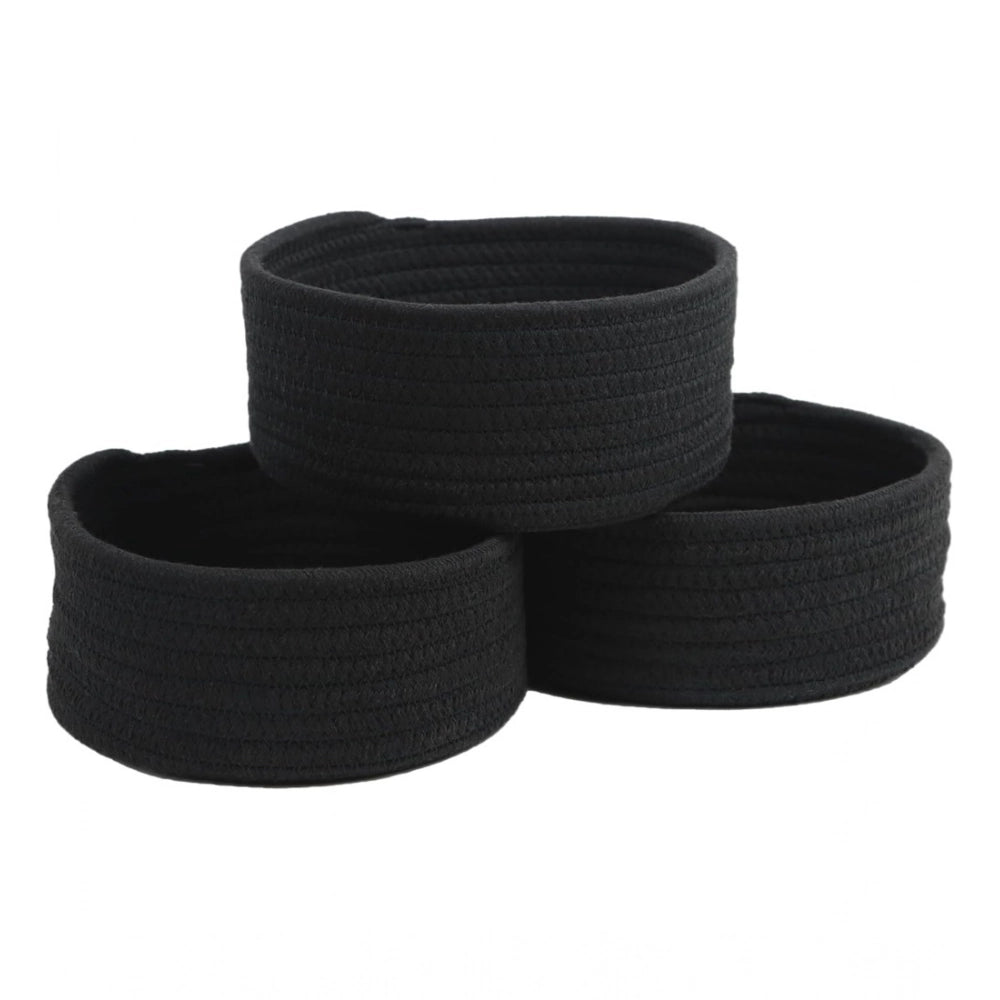 Generic Cotton 8x3 Inch Round 3 Set Bedside Organizer With Out Lid (Black) Secondary image