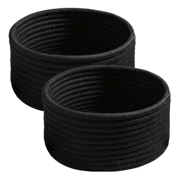 Generic Cotton 8x3 Inch Round 3 Set Bedside Organizer With Out Lid (Black)