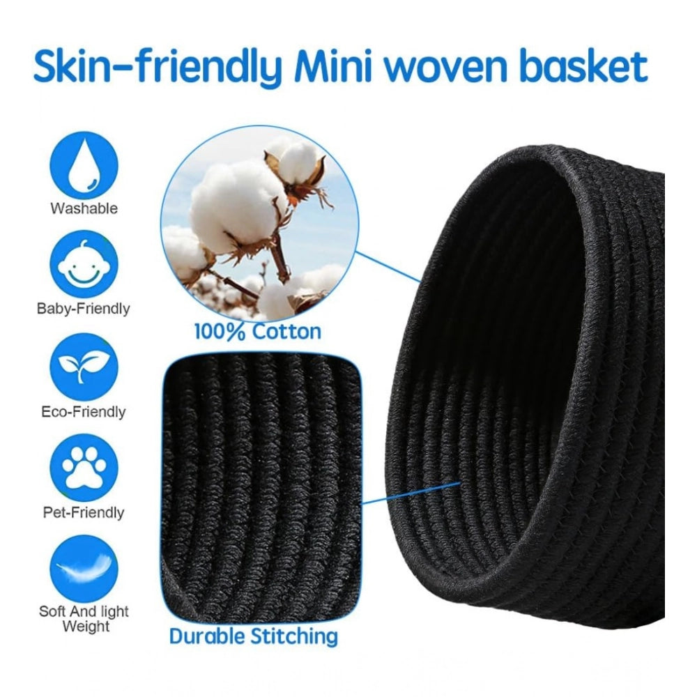 Generic Cotton 8x3 Inch Round 3 Set Bedside Organizer With Out Lid (Black) Main image