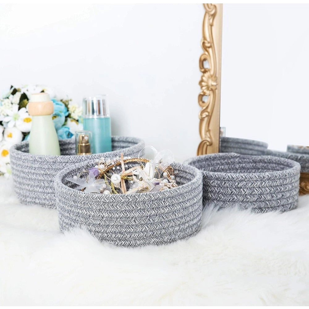 Generic Cotton 8x3 Inch Kidi Round 3 Set Bedside Organizer With Out Lid (Gray) Main image