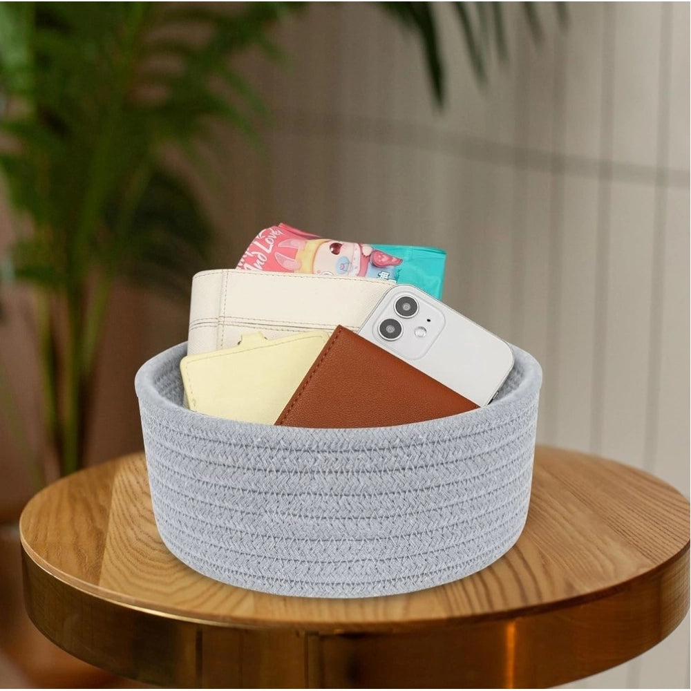 Generic Cotton 8x3 Inch Round 1 Pcs Bedside Organizer With Out Lid (Gray) Main image