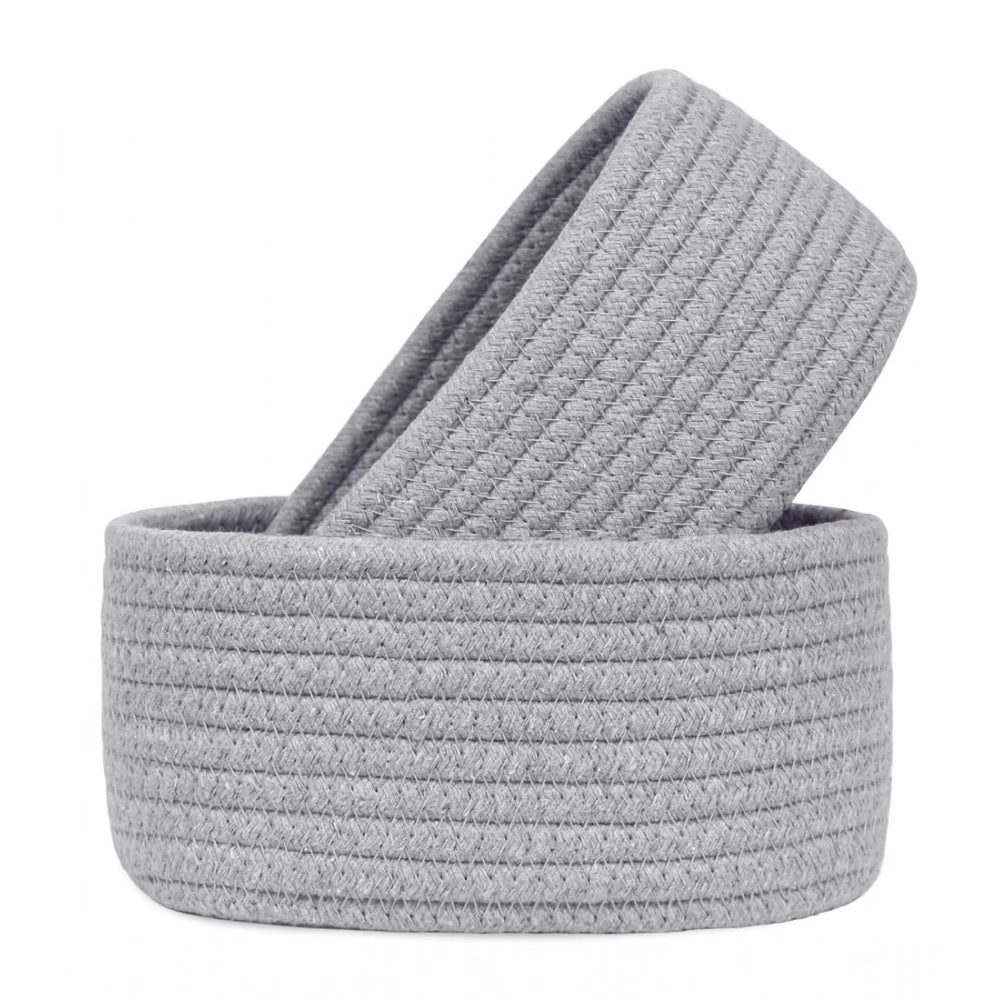 Generic Cotton 8x3 Inch Round 2 Set Bedside Organizer With Out Lid (Gray) Secondary image