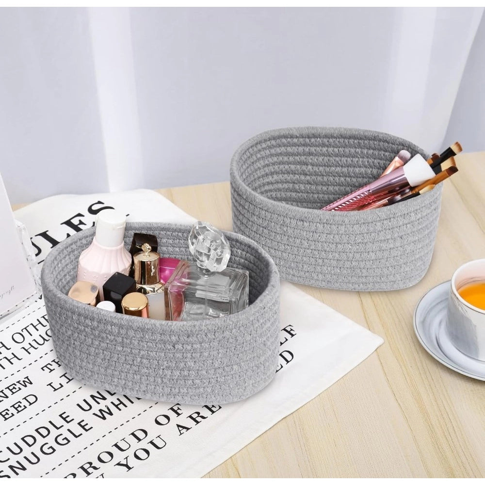 Generic Cotton 8x3 Inch Round 2 Set Bedside Organizer With Out Lid (Gray) Main image