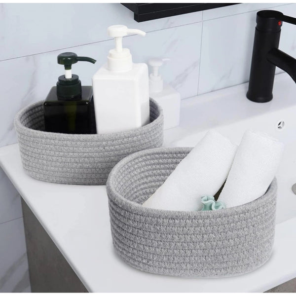 Generic Cotton 8x3 Inch Round 2 Set Bedside Organizer With Out Lid (Gray)