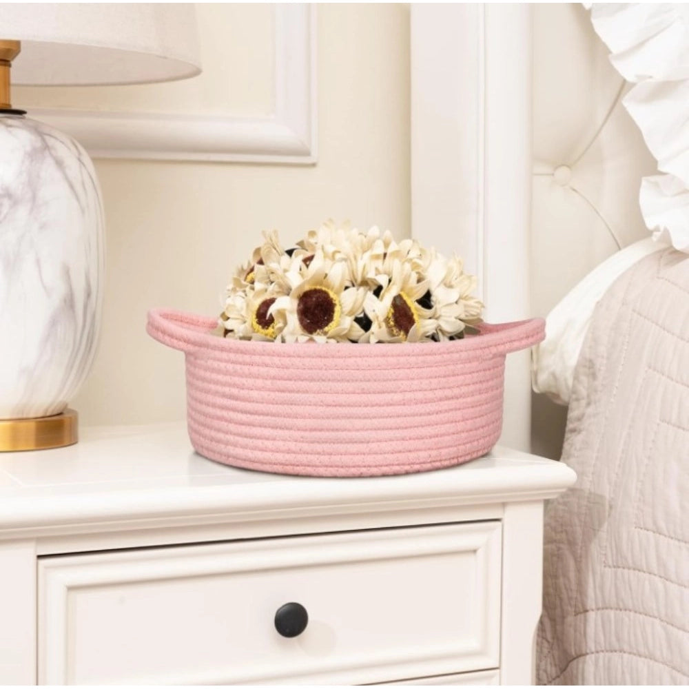 Generic Cotton 8x3 Inch Round Bedside Organizer With Out Lid (Pink) Main image