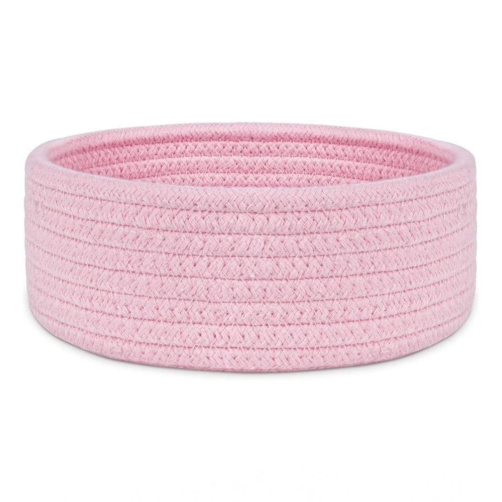 Generic Cotton 8x3 Inch Round 1 Pcs Bedside Organizer With Out Lid (Pink) Secondary image