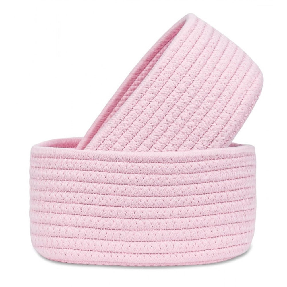 Generic Cotton 8x3 Inch Round 2 Set Bedside Organizer With Out Lid (Pink) Secondary image