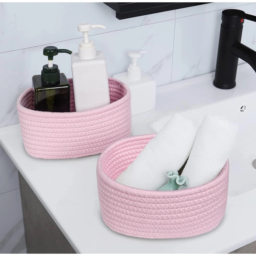 Generic Cotton 8x3 Inch Round 2 Set Bedside Organizer With Out Lid (Pink) Main image