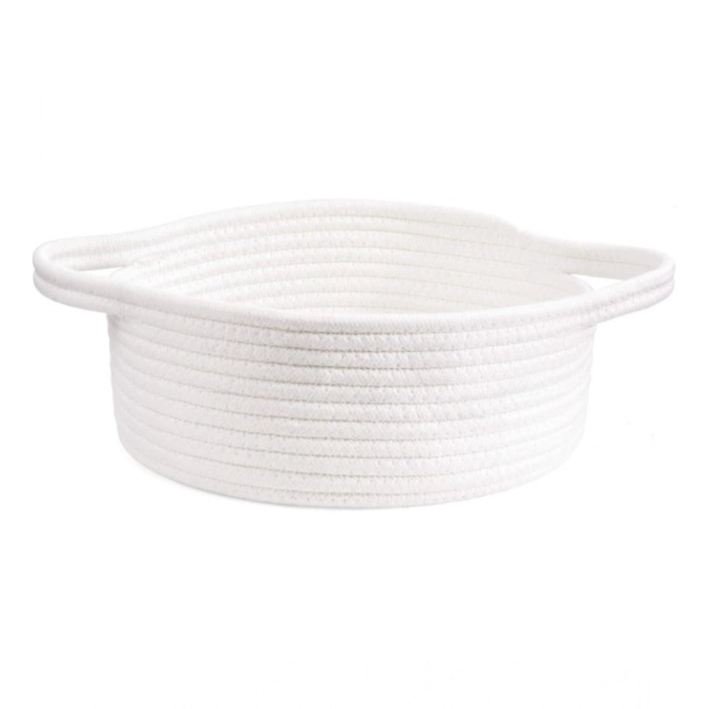 Generic Cotton 8x3 Inch Round Bedside Organizer With Out Lid (White)