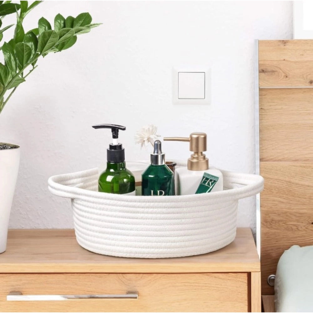 Generic Cotton 8x3 Inch Round Bedside Organizer With Out Lid (White) Main image