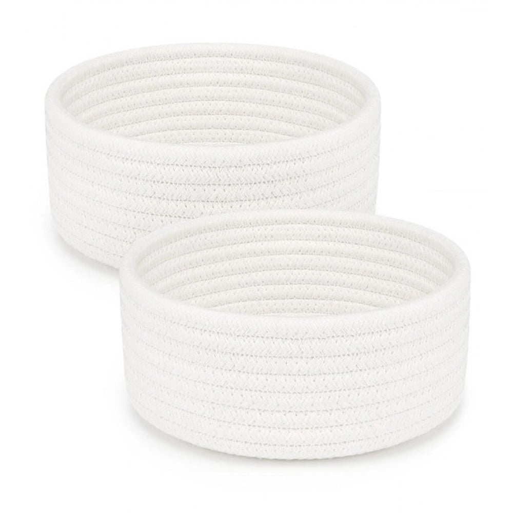 Generic Cotton 8x3 Inch Round 2 Set Bedside Organizer With Out Lid (White) Secondary image