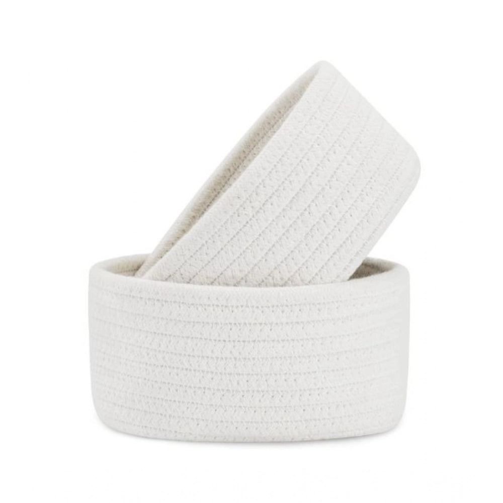 Generic Cotton 8x3 Inch Round 2 Set Bedside Organizer With Out Lid (White) Main image