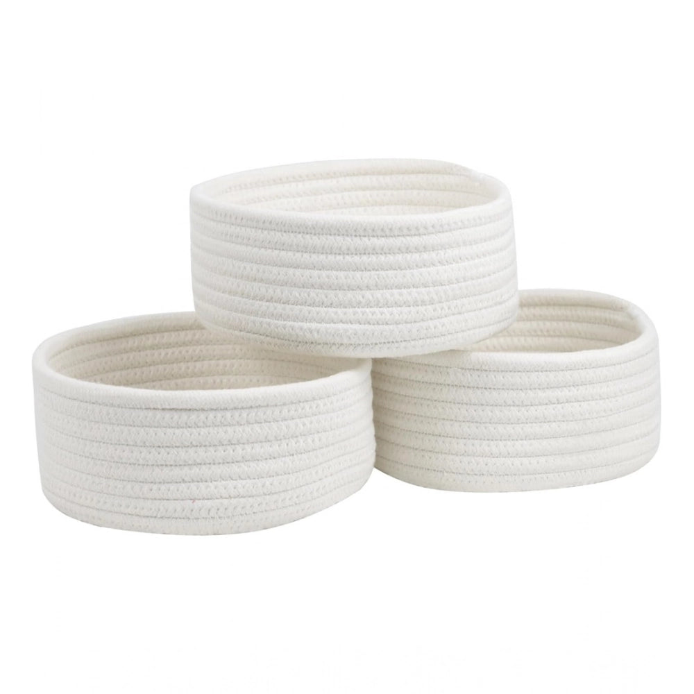 Generic Cotton 8x3 Inch Round 3 Set Bedside Organizer With Out Lid (White) Secondary image