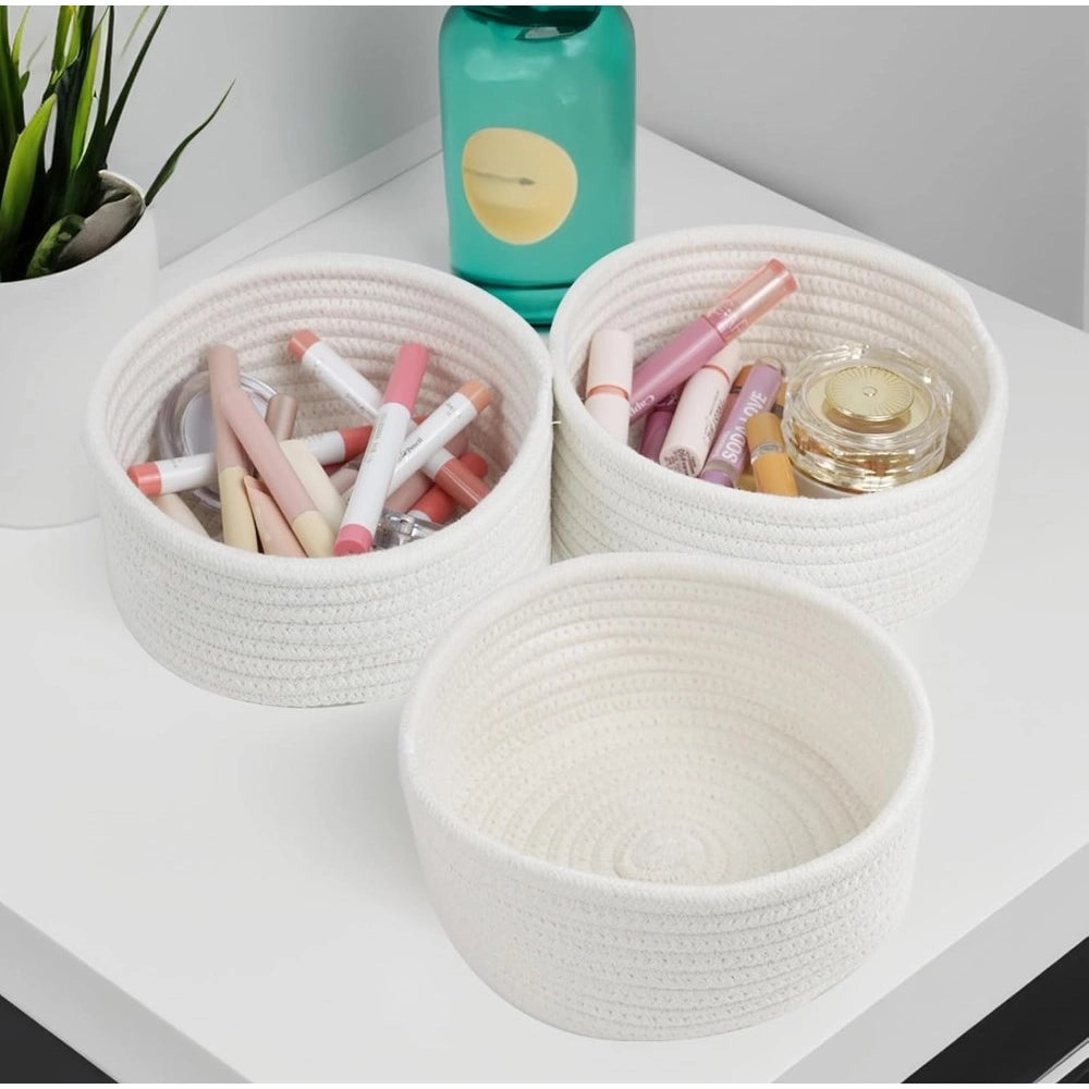 Generic Cotton 8x3 Inch Round 3 Set Bedside Organizer With Out Lid (White) Main image