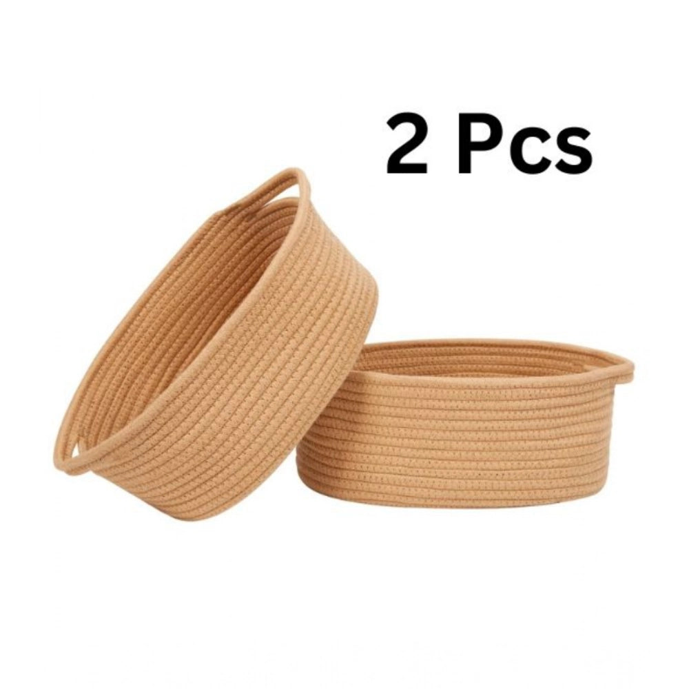 Generic Cotton 2 Pcs 10x7x4 Inch Oval Storage Basket For Clothes (Beige) Secondary image
