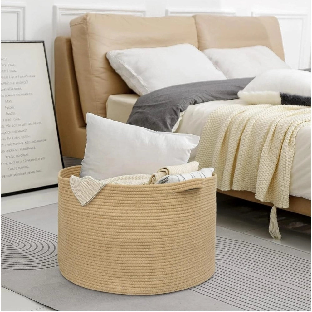Generic Cotton Pack Of_1 14x12 Inch Storage Basket For Clothes With Out Lid (Beige) Main image