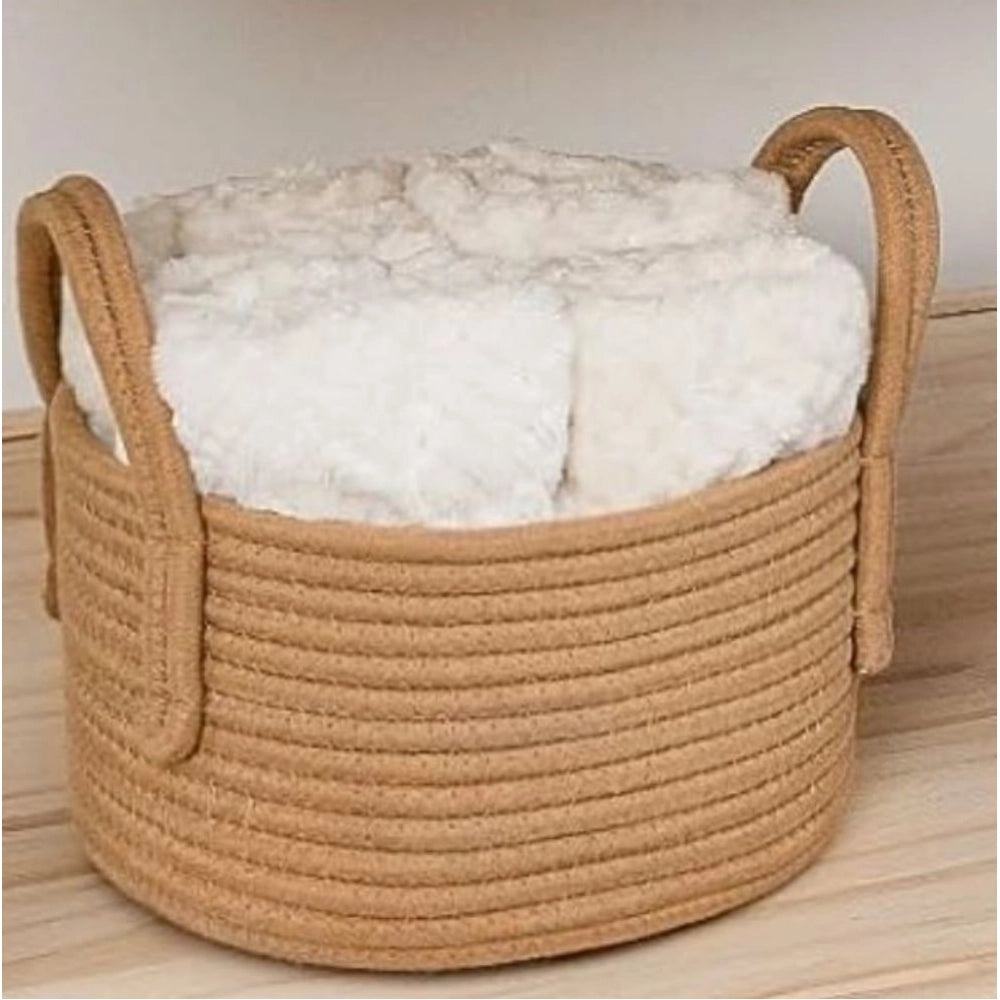 Generic Cotton Pack Of_1 Basket 7x5 Inch Storage Basket For Clothes (Beige) Main image