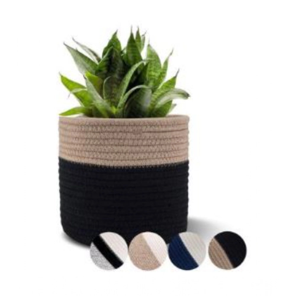 Generic Cotton Flower Pot With Out Lid (Beige-Black) Main image