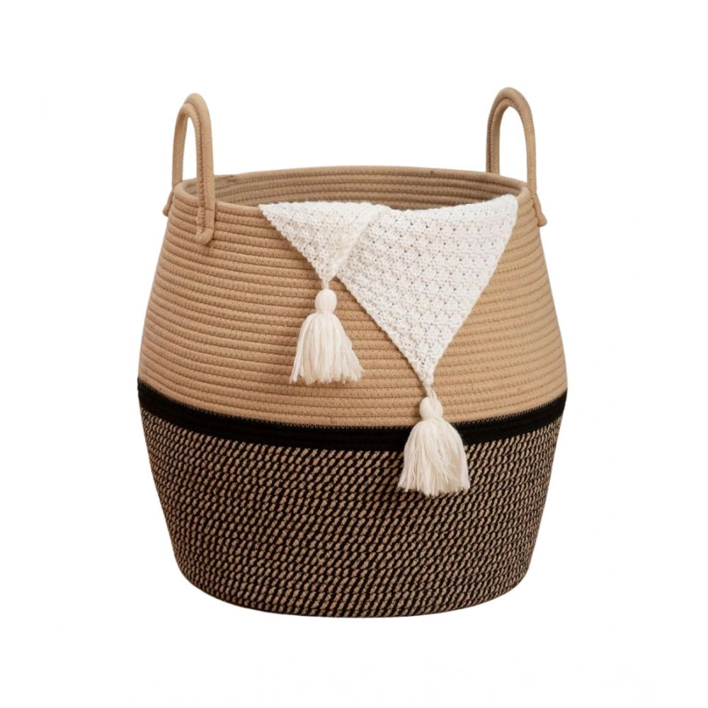 Generic Cotton Matka With Handle 14x12 Inch Storage Basket For Clothes With Out Lid (Beige-Black) Secondary image