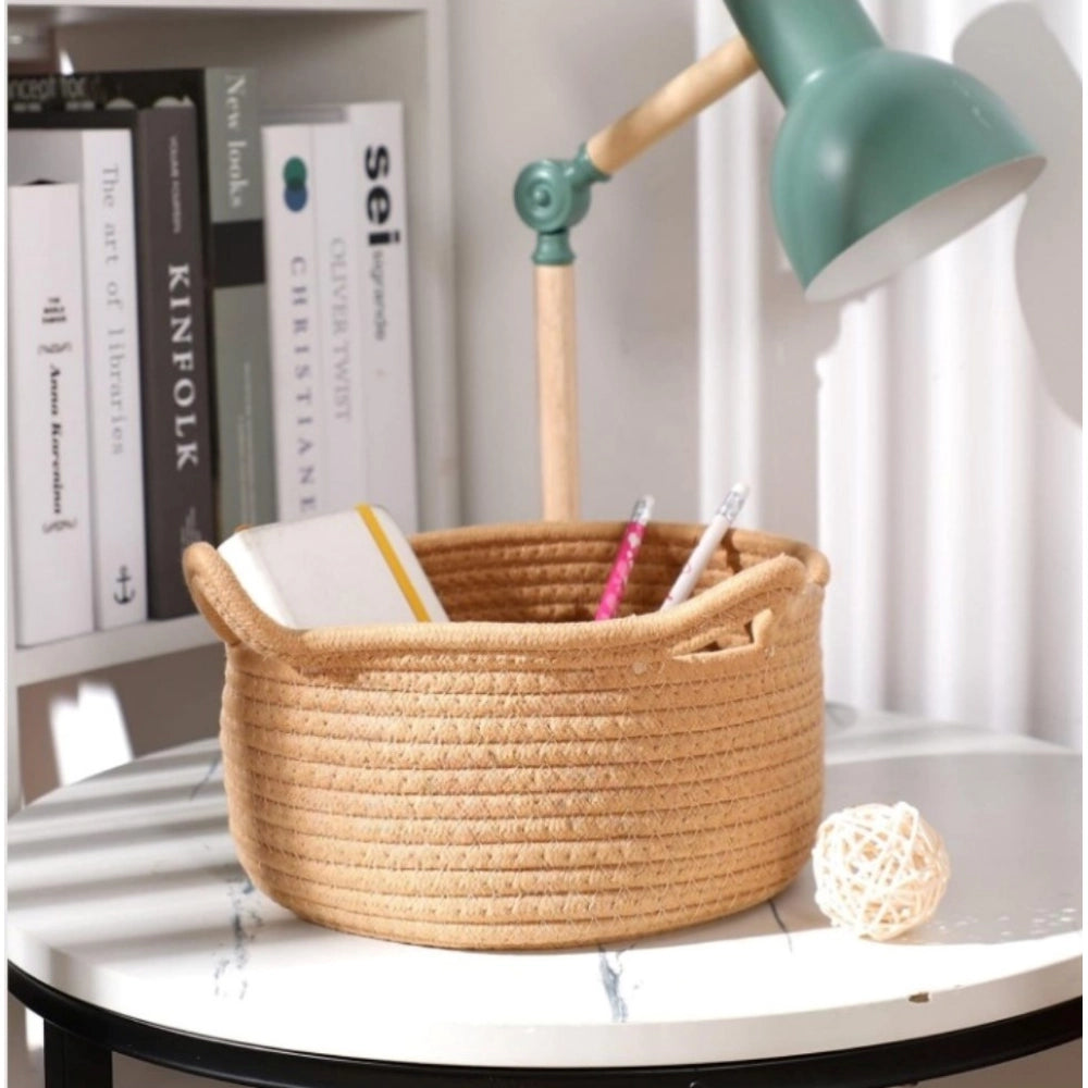 Generic Cotton Pack Of_1 Cat Basket 8x4 Inch Storage Basket For Clothes (Beige) Main image