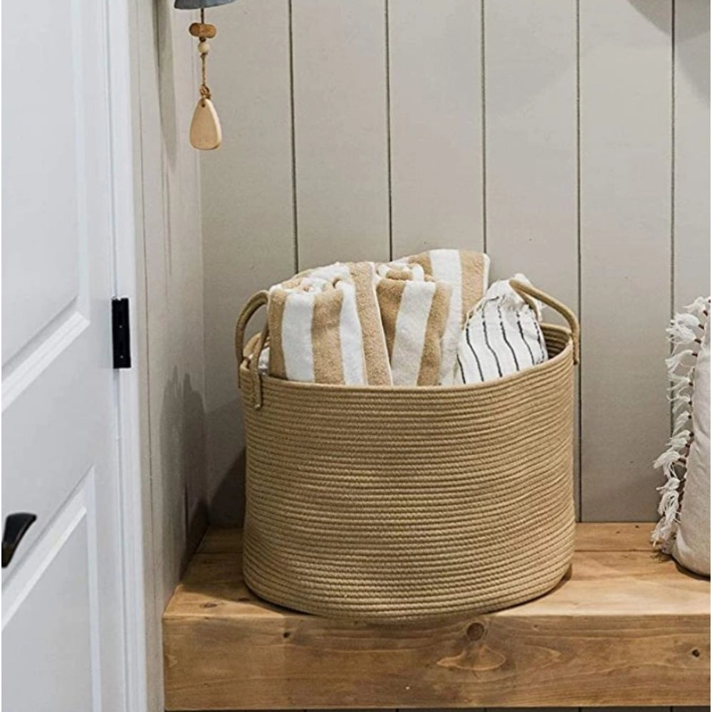Generic Cotton Pack Of_1 14x12 Inch Laundry Storage Basket For Clothes (Beige) Main image