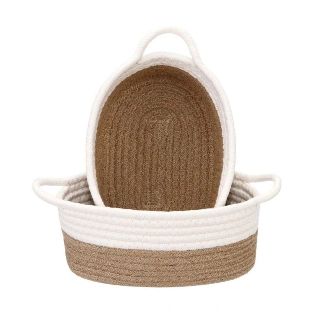 Generic Cotton White Basket 2 Pcs Storage Basket For Clothes (Beige-White) Main image