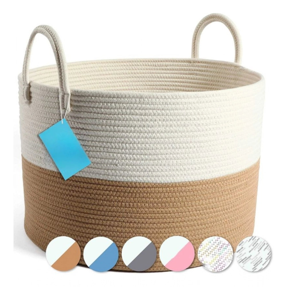 Generic Cotton Pack Of_1 12x14 Inch Laundry Storage Basket For Clothes (Beige-White) Secondary image