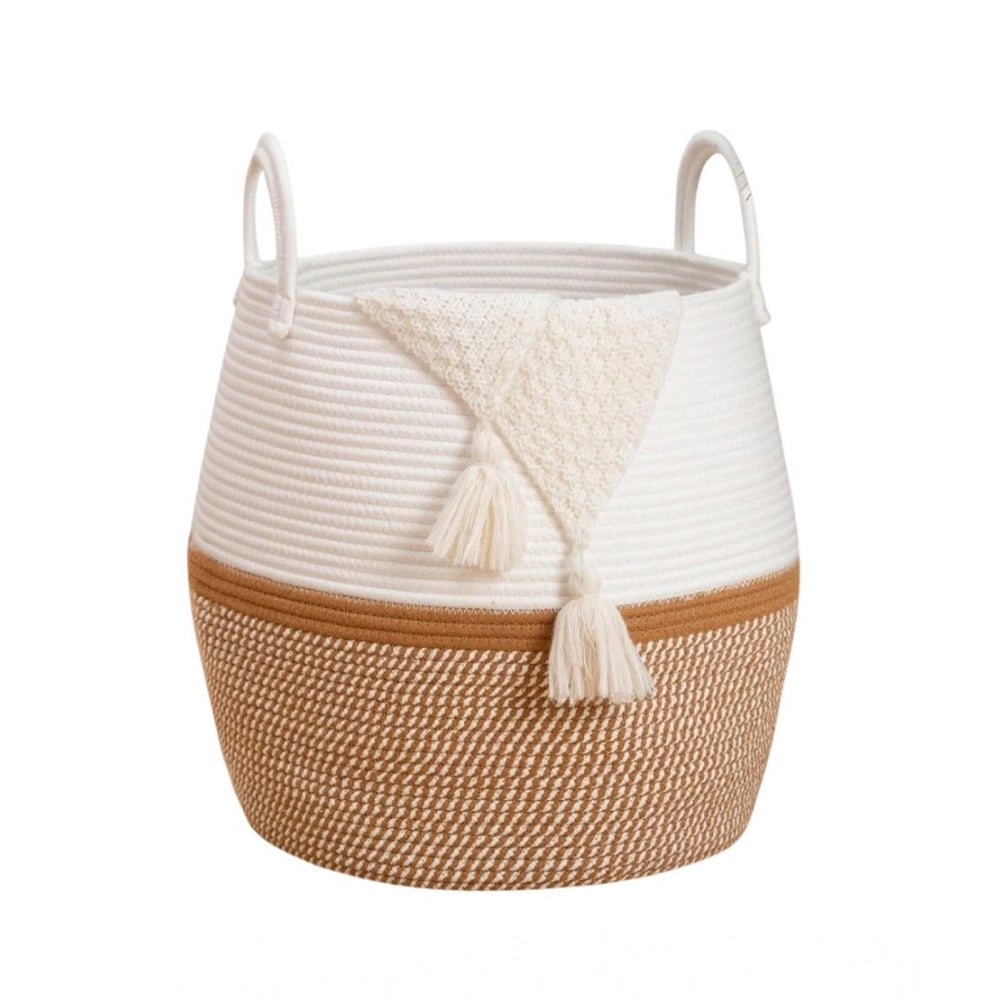 Generic Cotton Matka With Handle 14x12 Inch Storage Basket For Clothes With Out Lid (Beige-White) Secondary image