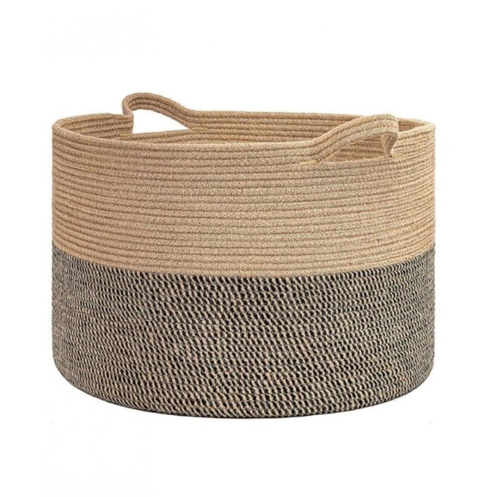 Generic Cotton Pack Of_1 16x14 Inch Storage Basket For Clothes With Out Lid (Beige-Beige-Black) Secondary image