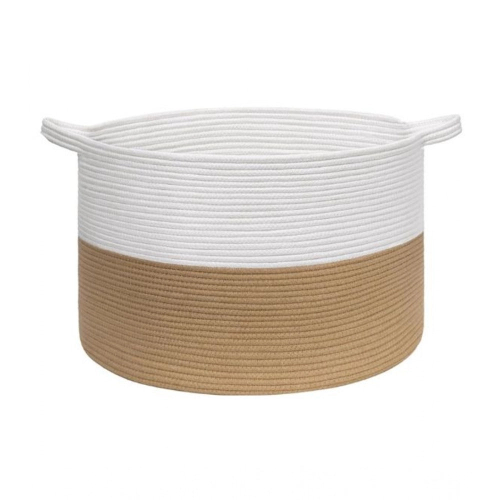 Generic Cotton Pack Of_1 16x14 Inch Storage Basket For Clothes With Out Lid (Beige-White) Secondary image