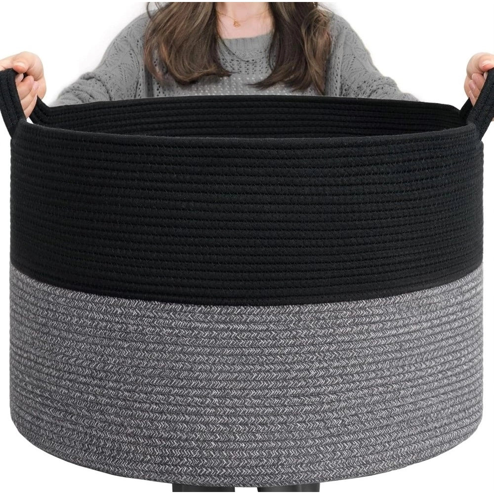 Generic Cotton Pack Of_1 16x14 Inch Storage Basket For Clothes With Out Lid (Black-Gray) Main image