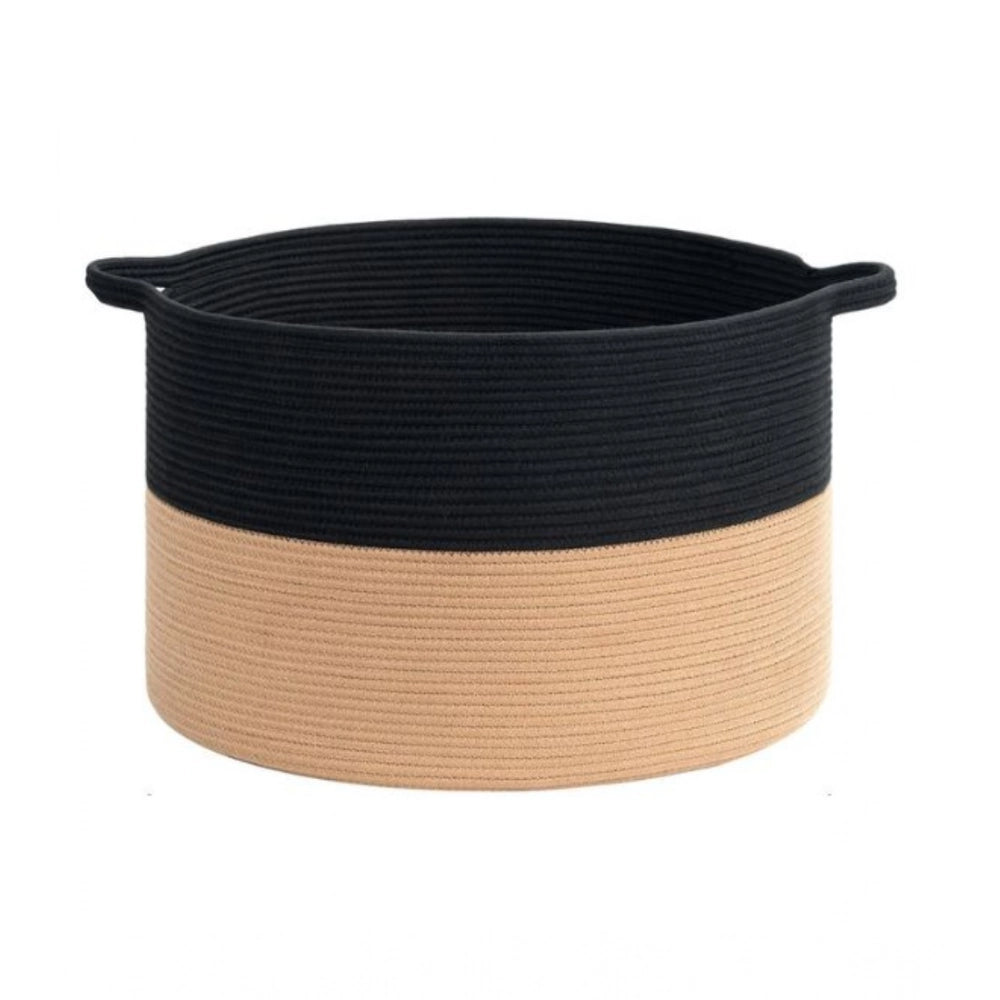Generic Cotton Pack Of_1 16x14 Inch Storage Basket For Clothes With Out Lid (Black-Beige) Secondary image
