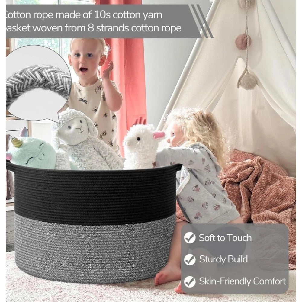 Generic Cotton Pack Of_1 16x14 Inch Storage Basket For Clothes With Out Lid (Black-Black-Kidi) Main image