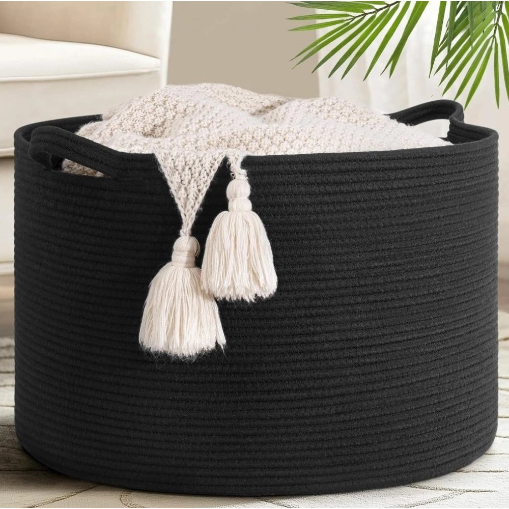 Generic Cotton Basket 14x12 Inch Storage Basket For Clothes With Out Lid (Black) Main image