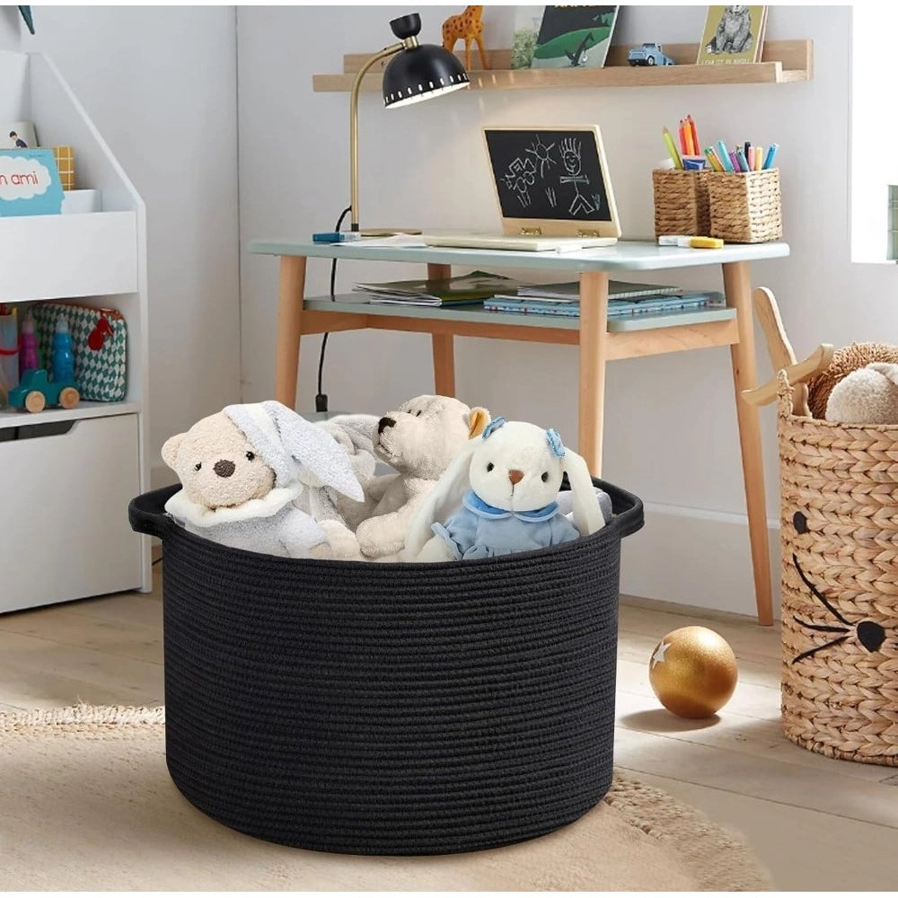 Generic Cotton Pack Of_1 14x12 Inch Storage Basket For Clothes With Out Lid (Black) Main image