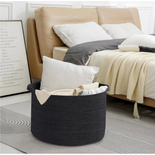 Generic Cotton Pack Of_1 14x12 Inch Storage Basket For Clothes With Out Lid (Black)