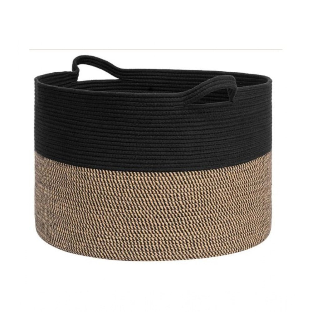 Generic Cotton Pack Of_1 16x14 Inch Storage Basket For Clothes With Out Lid (Black-Beige-Black) Main image