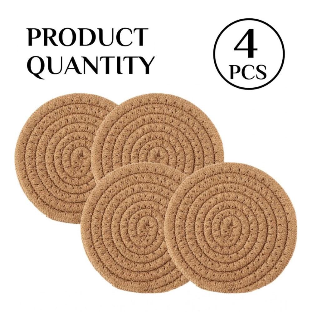 Generic Cotton Pack Of_2 Rope Drink Coasters 4 Pcs Set (Beige) Main image