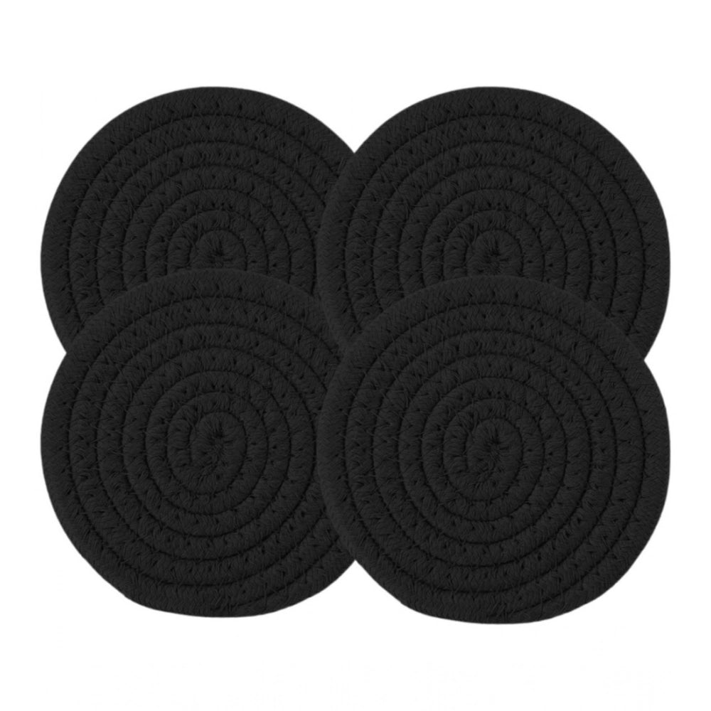 Generic Cotton Pack Of_2 Rope Drink Coasters 4 Pcs Set (Black) Secondary image