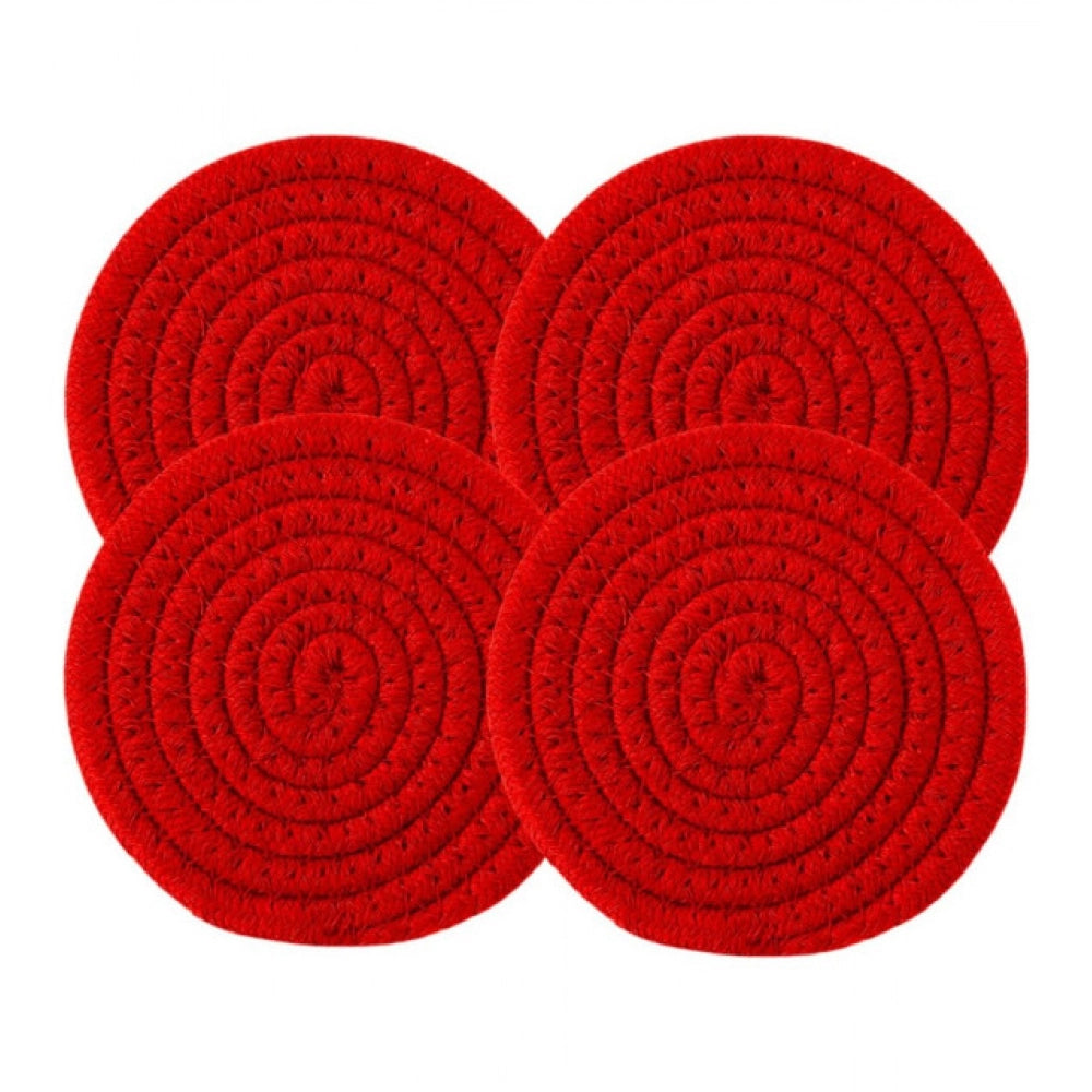 Generic Cotton Pack Of_2 Rope Drink Coasters 4 Pcs Set (Red) Secondary image