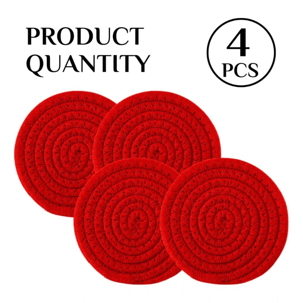 Generic Cotton Pack Of_2 Rope Drink Coasters 4 Pcs Set (Red) Main image