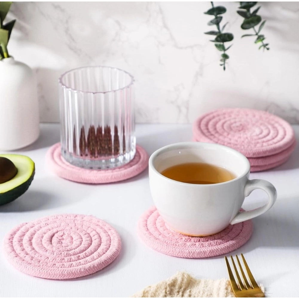 Generic Cotton Rope Drink Coasters 6 Pcs Set (Baby-Pink) Main image