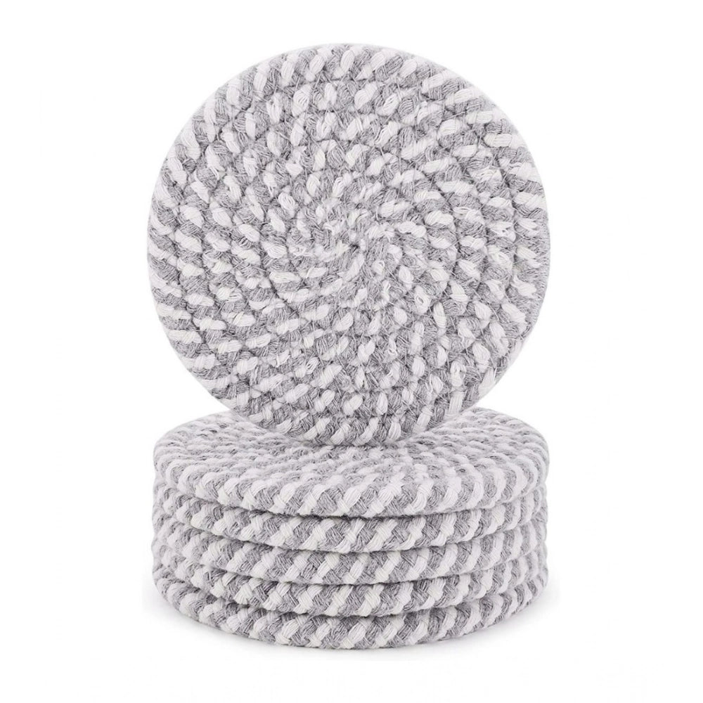 Generic Cotton Rope Drink Coasters 6 Pcs Set (Grey-White) Secondary image