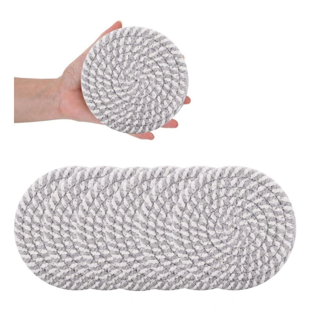 Generic Cotton Rope Drink Coasters 6 Pcs Set (Grey-White) Main image
