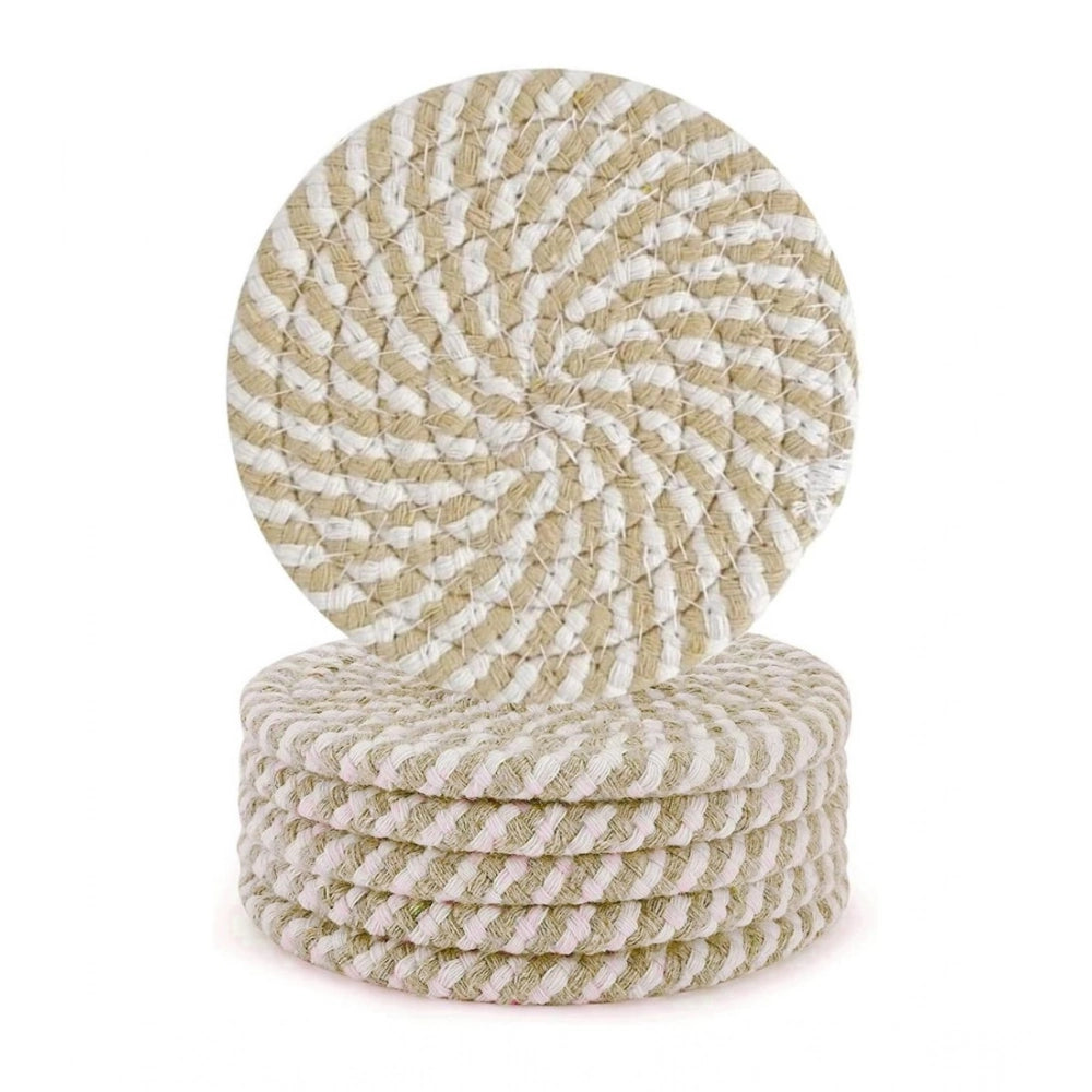 Generic Cotton Rope Drink Coasters 6 Pcs Set (Beige-White) Secondary image